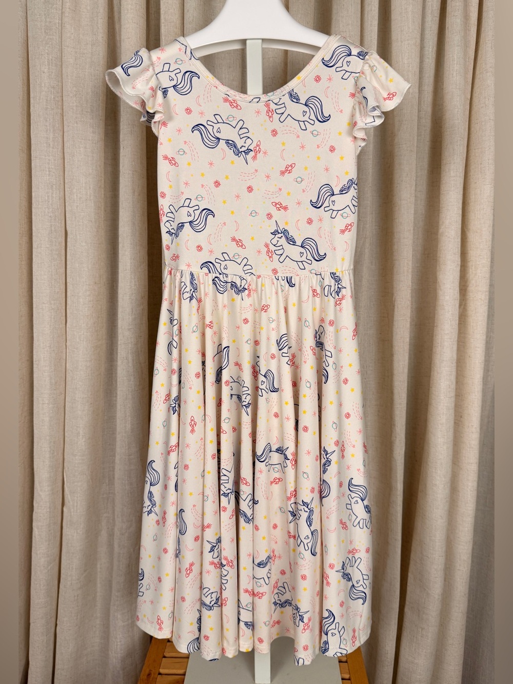 DOT DOT SMILE Cream *Unicorns & Stars* Print Fit & Flare Twirl Dress 8-10 Years